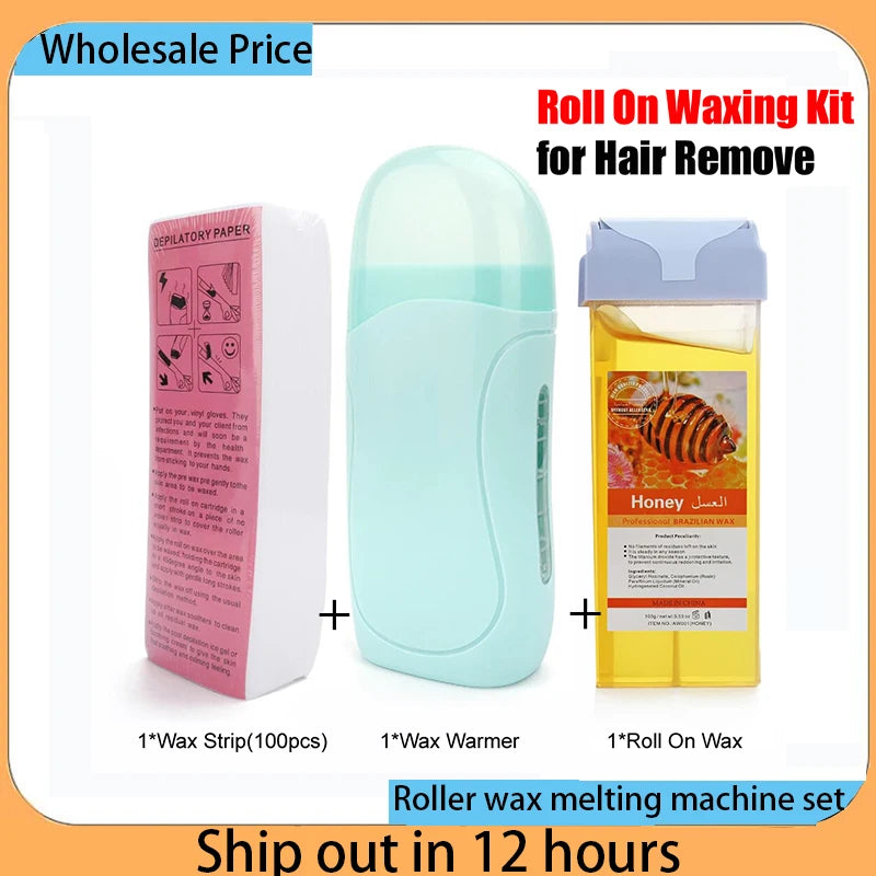 Unisex Roll on Depilatory Wax Cream Hair Removal Roller Wax Heater Waxing Hot Cartridge Warmer Equipment Tool Waxing Kit Main image