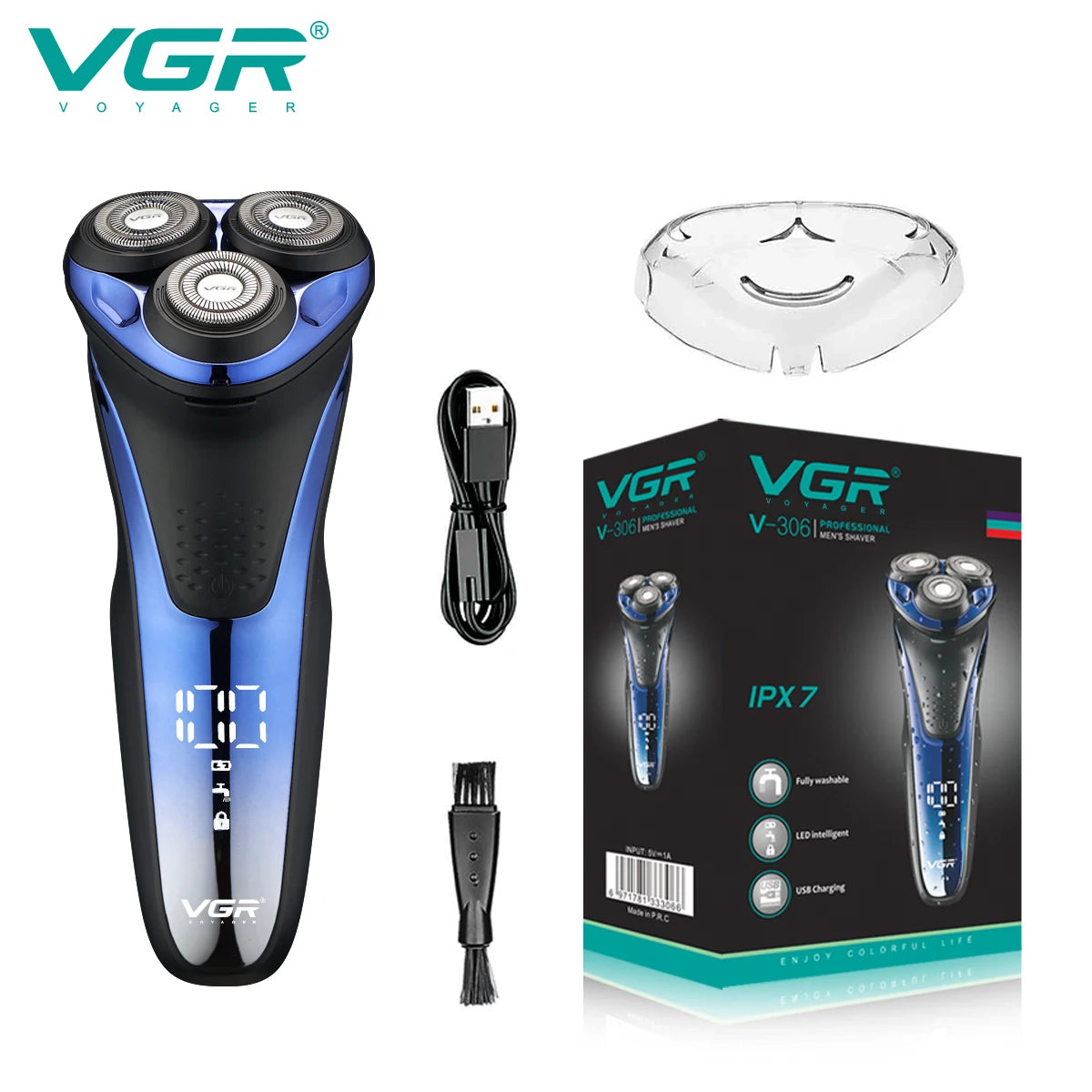 VGR Electric Shaver Professional Razor Waterproof Beard Trimmer Rotary 3D Floating Shaving Rechargeable Electric for Men V-306 Main image