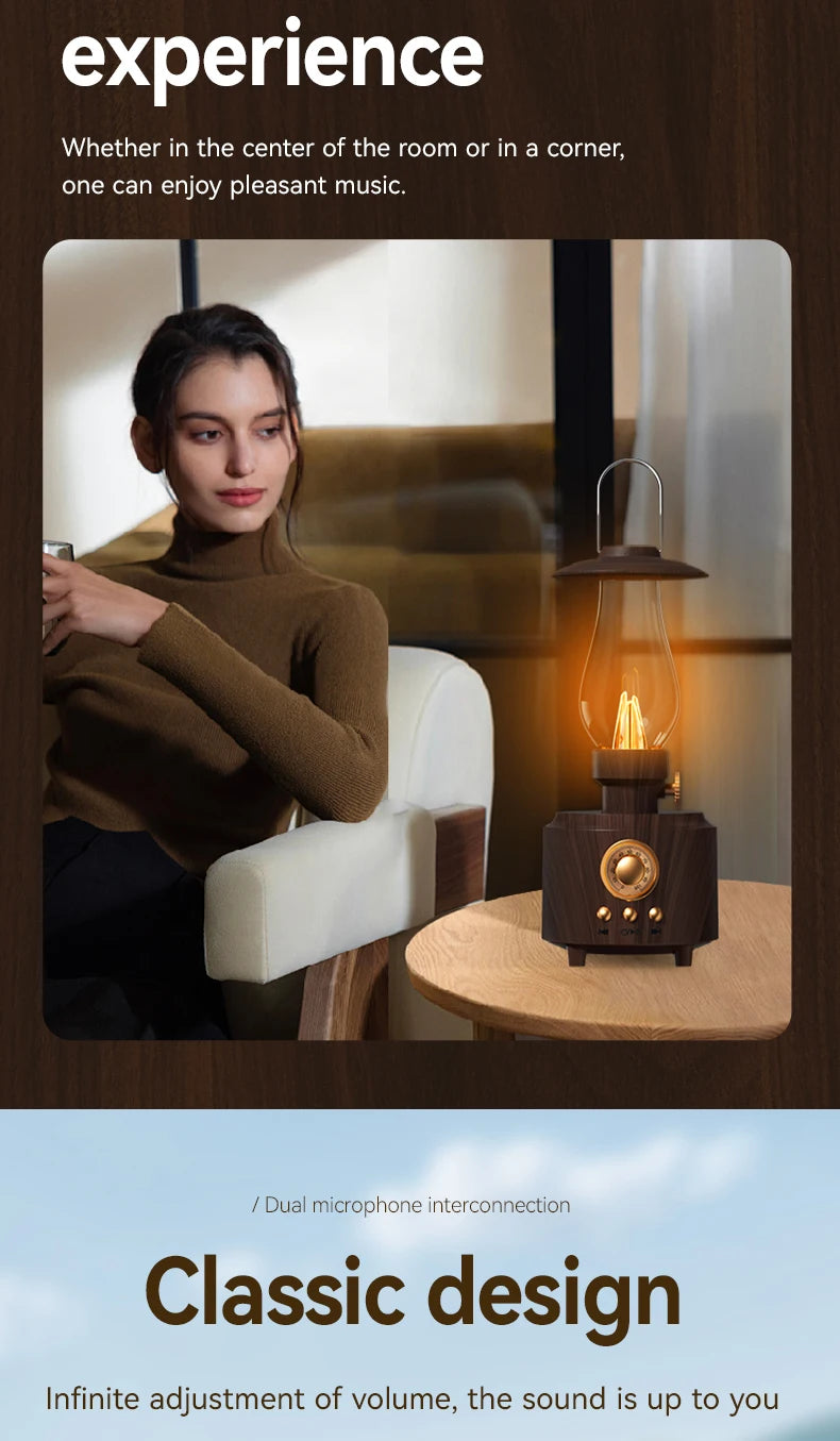 Retro Lamp Style Wireless Bluetooth Speaker with Portable FM Radio and USB Port Bluetooth 5.3 Suitable for Camping Home Decor