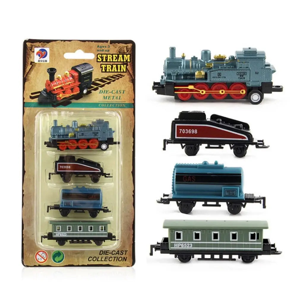 Car Vehicles Retro Steam Train Pull Back Model Diecast 1:60 Alloy Toy Train Kids Toys Set For Boys Gifts Kids Birthday