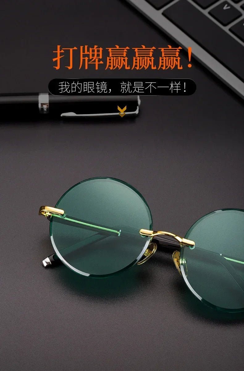 Fashion Classic Rimless Sunglasses Women Men Crystal Dark Green Lens Sun Glasses Retro Round Glasses Outdoor Driving Eyeglasses