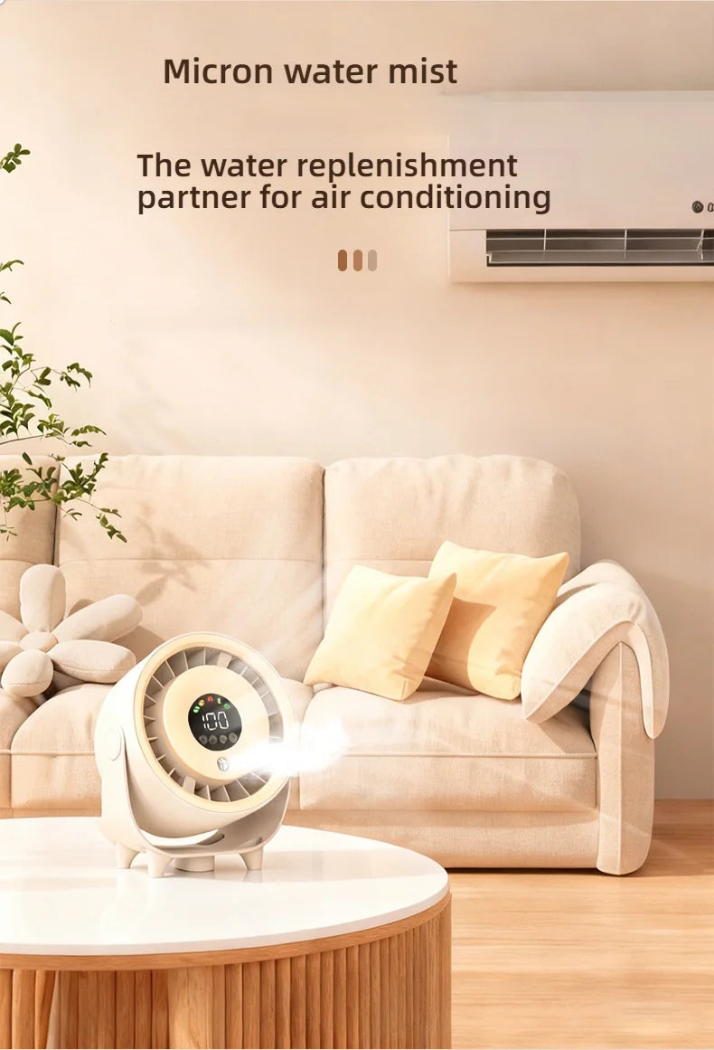 New Misting Fan Humidifying Rapid Cooling Hanging Hole Low Noise Digital Display Button Controlled Speed Fine Absorbable