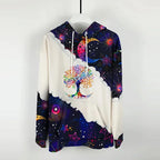 Moon Print Kangaroo Pocket Hoodie, Casual Long Sleeve Drawstring Hoodies Sweatshirt Women's Clothing
