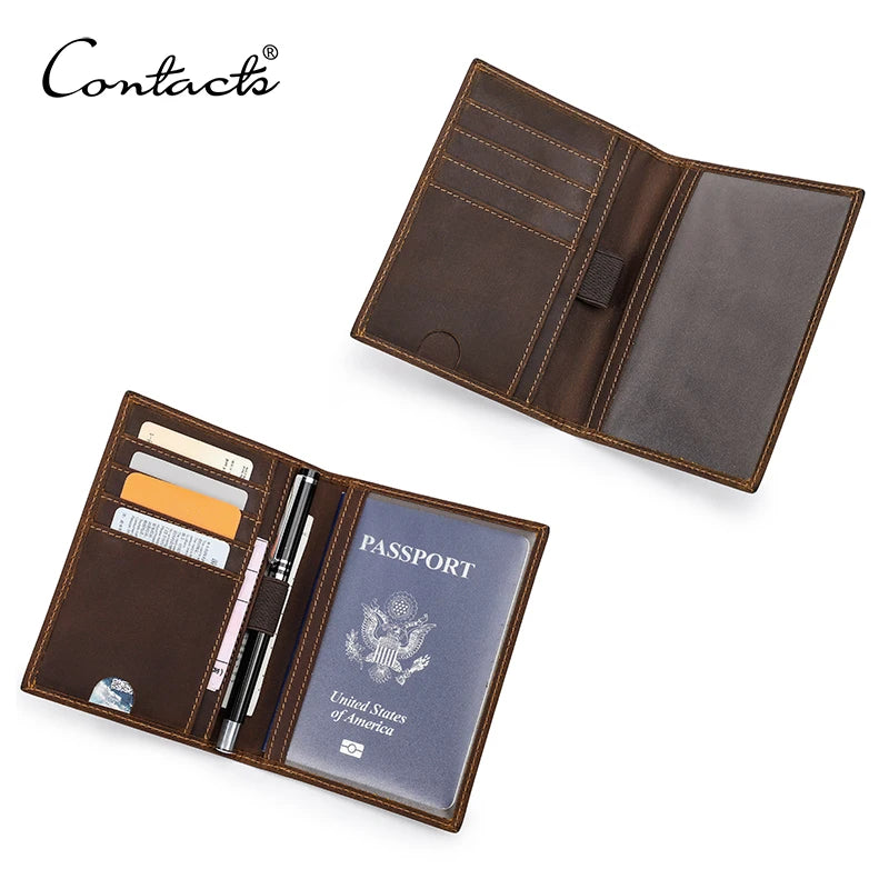 CONTACT'S Passport Holder Men Genuine Leather Mini Wallet Card Holder for Passport Vintage Passport Cover Travel Passport Wallet Main image