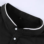 2025 New Men's Casual and Fashionable Solid Color Long Sleeved Stand Up Collar T-shirt Summer Versatile and Comfortable Top