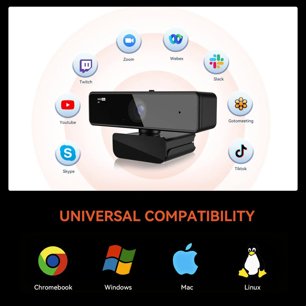 Nuroum 2K QHD Webcam 1440P 30FPS&1080P 60FPS Dual Mode, AI Noise Cancelling Mic,Streaming Camera, USB Plug & Play for PC/Mac