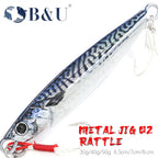 B&U Rattle Jig Sea Fishing Lures Metal Jig 40g 60g 80g Long Casting Lure Spinning Artificial Bait with Hook Spoon Fishing Tackle
