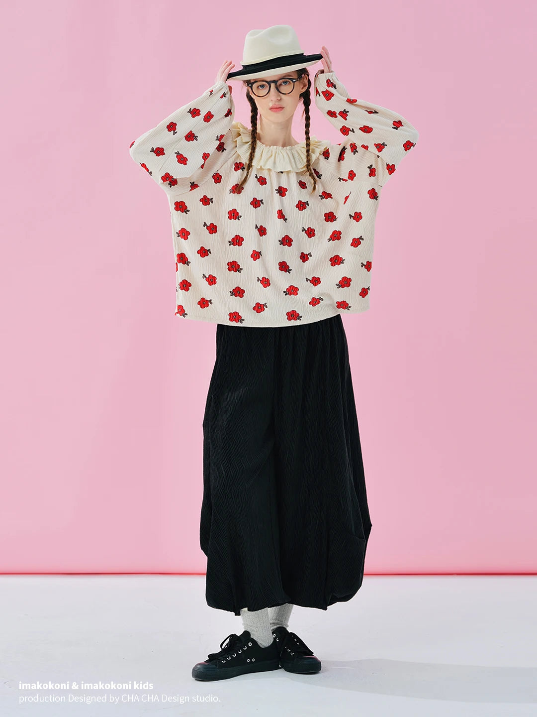 IMAKOKONI Original Design Collar Floral Long Sleeve Hoodie T-shirt for Summer Women 244968