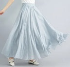 new 2020 Women Linen Cotton Long Skirts Elastic Waist Pleated Maxi Skirts Beach Boho Vintage Summer Skirts Faldas Saia
