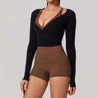 New Summer Women's Yoga Long Sleeve One Piece Strap Yoga Clothing Female Training Premium Ballet Wrap TopsWoman Gym Sports Top