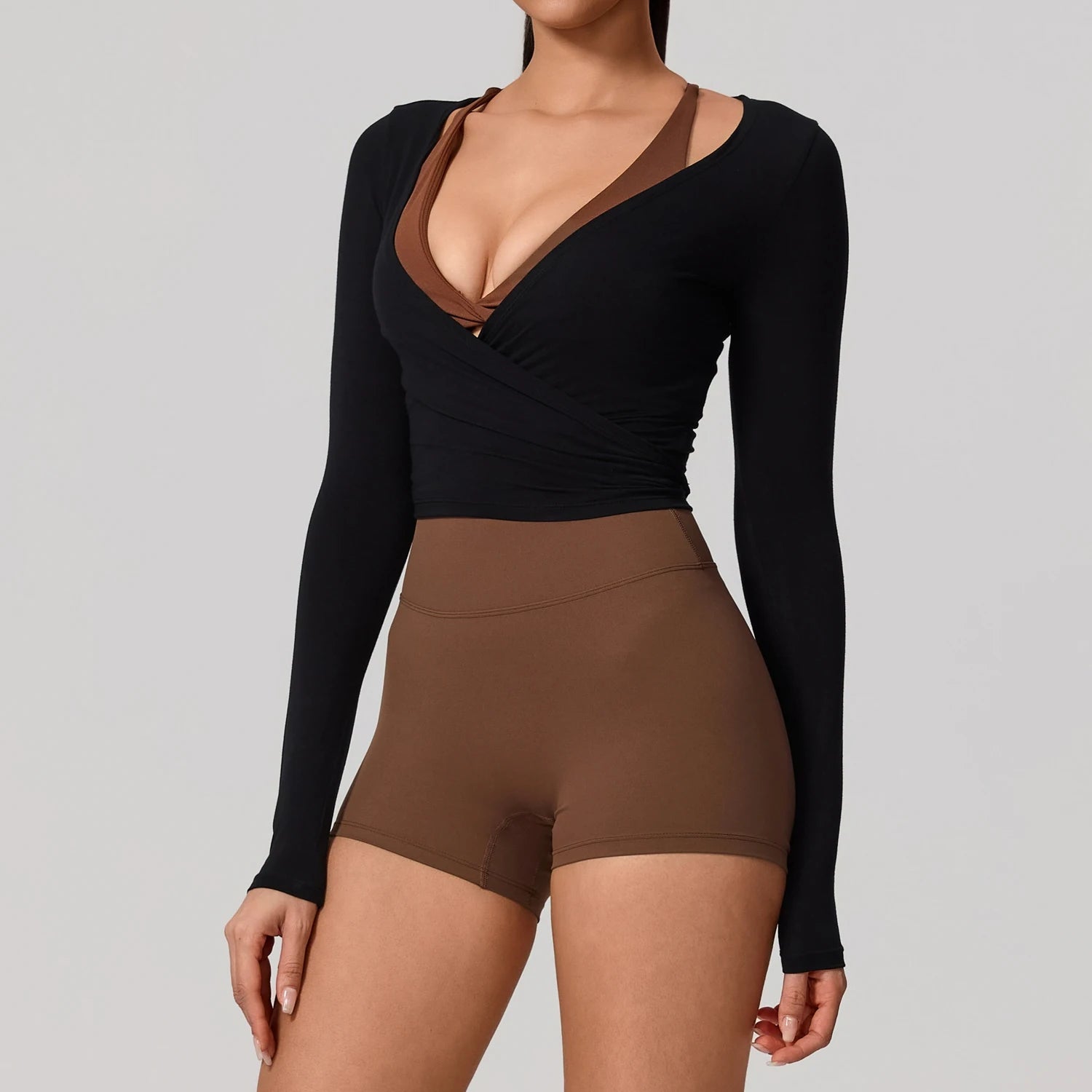 New Summer Women's Yoga Long Sleeve One Piece Strap Yoga Clothing Female Training Premium Ballet Wrap TopsWoman Gym Sports Top