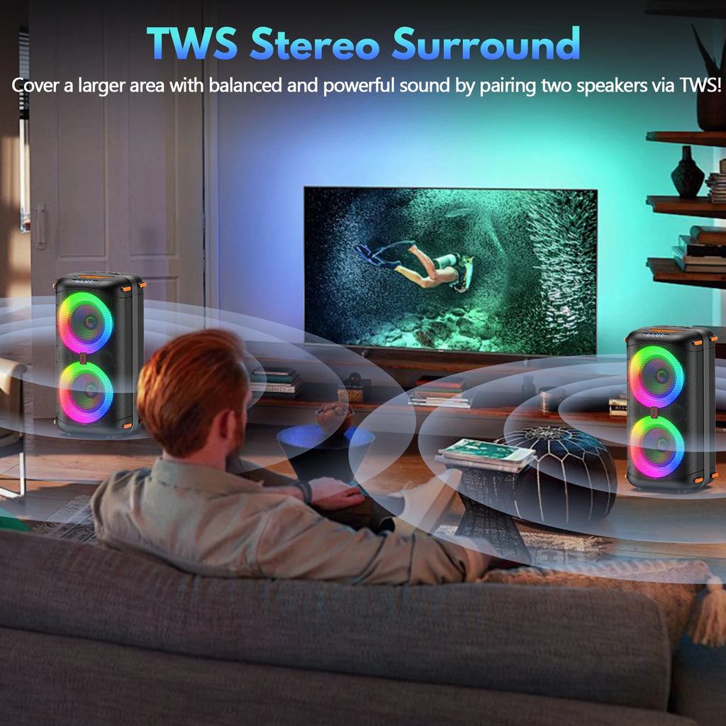T27 Wireless Bluetooth Speaker, Karaoke Machine with 2 Microphone, Home Karaoke Party Speaker with Led Light