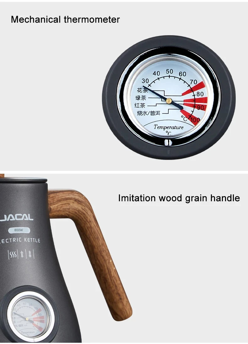 800W Electric Kettle Long Spout Coffee Kettle Tea Pot Hand Brewing Coffee Pot Tea Maker with Temperature Controller 1L