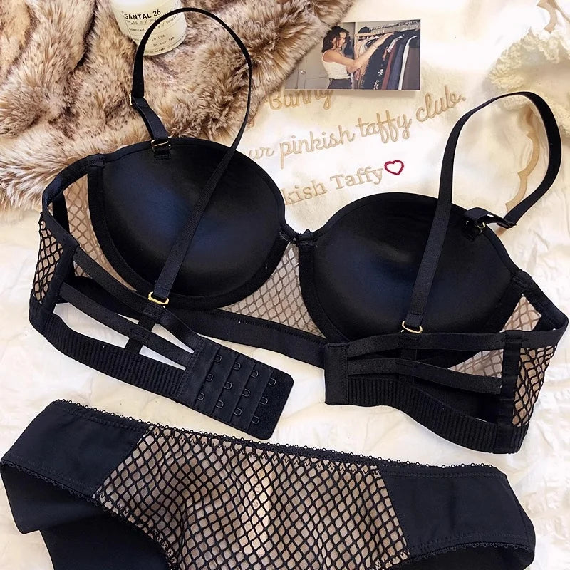 Mesh Lace Underwear Ladies Sexy Small Chest Push Up Lingerie For Women Bra Sets Red White Wedding Girls Thicken Intimates BCD