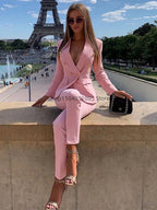 New Elegant Pant Suits Women's Western-Style Beige 2PCS Set Smooths Your Silhouette Through Commuting Casual Women Suits Set