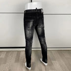 Street Fashion Men's Tight Black Grey Jeans Retro Elastic Slimming Split Style Jeans Men's Retro Designer Brand Jeans Hombre