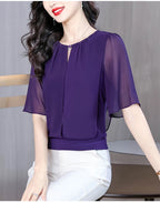 Summer Clothing Half Sleeve Chiffon Blouse 2025 New Fashion Loose Women Tops Solid Color Casual Pullovers Shirt