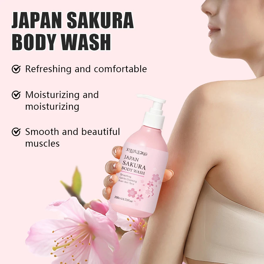 Sakura Shower Gel Long Moisturizing Smooth Long Lasting Fragrance Gentle Foam Body Cleansing Bath Product 200ml