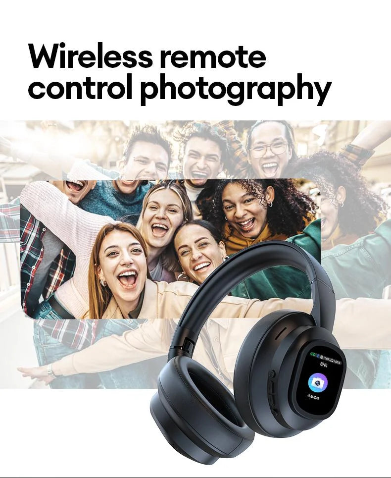 AI LCD Touch Screen Shock Bass Headsets HIFI Sound Wireless Bluetooth Headphones ANC Noise Reduction Gamer Earphones With Mic