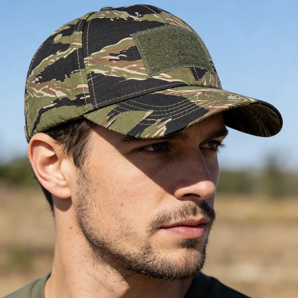 Men's Camouflage Tactical Baseball Cap With 3 Velcro Patches Military Camouflage Hat Cap For Outdoor Jugle Fishing Hiking Caps