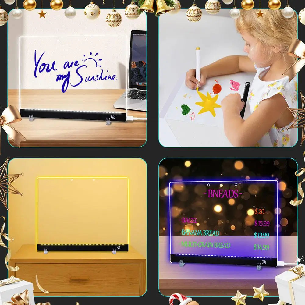 LED Note Board Night Light With Colorful 7 Pens DIY Acrylic Message Board Creative Fluorescen Painting Drawing Board
