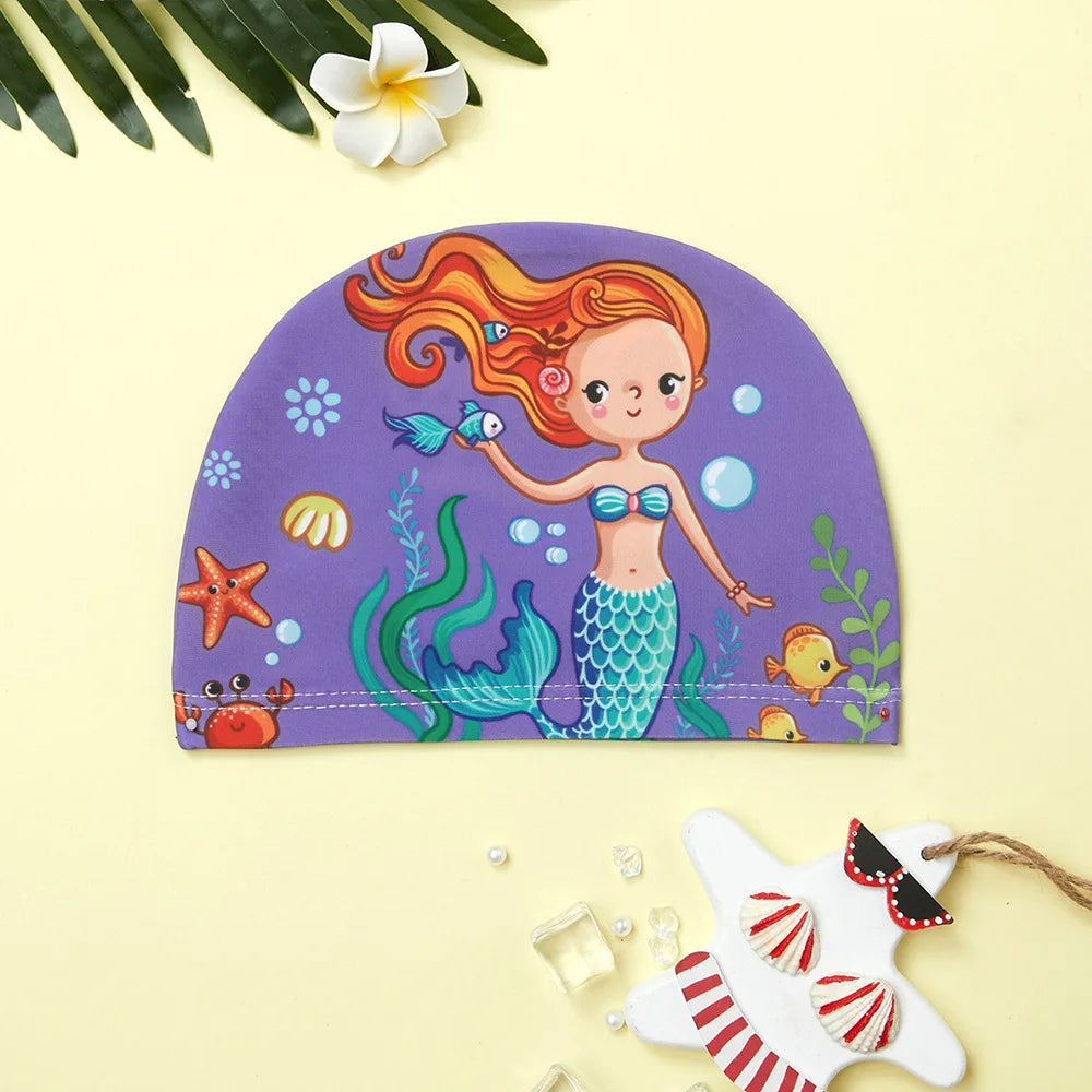 Kids Swim Cap Cartoon Pattern High Elastic Ear Protection Breathable for Pool Swimming Boys Girls Comfort Fit