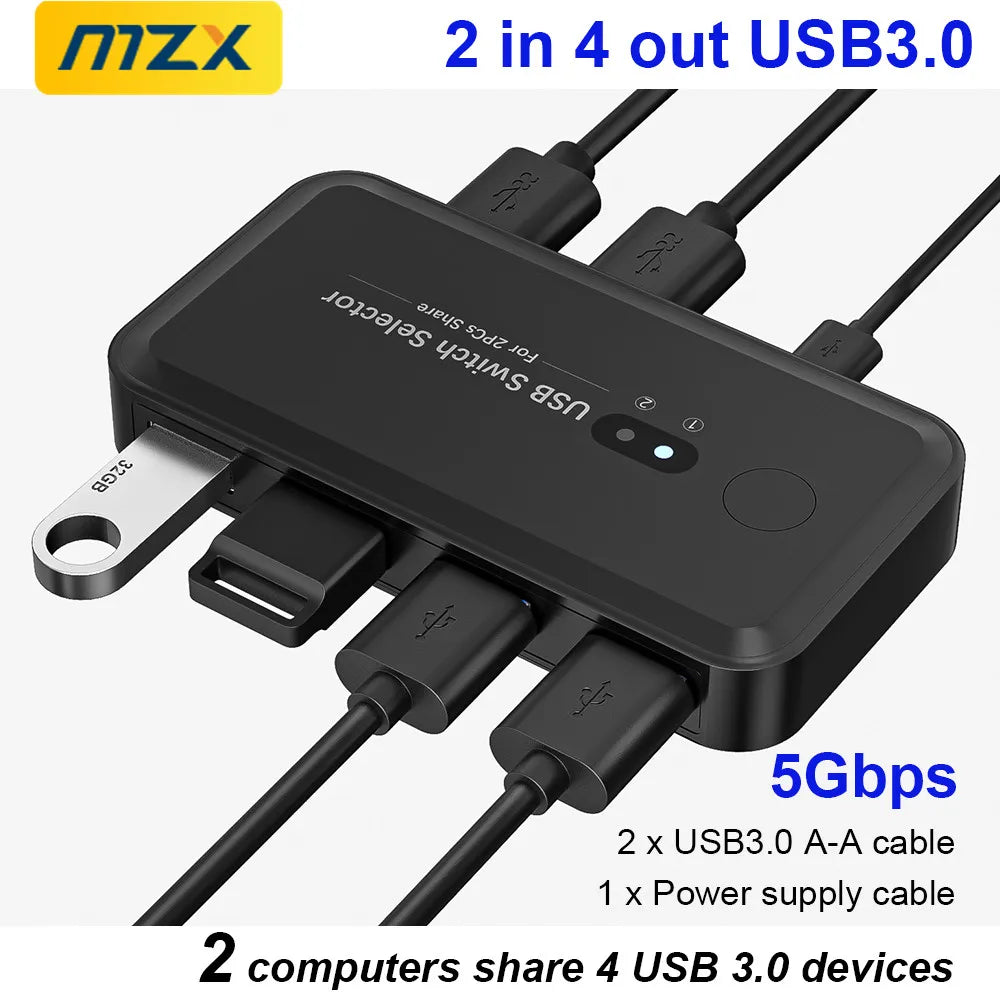 MZX USB 3.0 Switch KVM Switcher Selector Hub Docking Station Dock for 2 Laptop PC Share Keyboard Mouse USB Devices Printer SSD Main image