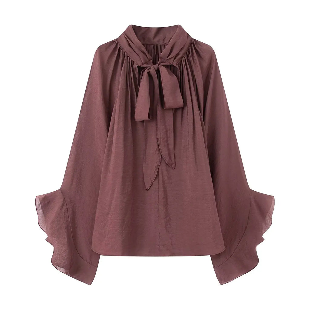 NLZGMSJ Bow DecorationLoose Long Sleeved Blouses For Women New Fashion Ruffle Edge Shirts and Blouses Woman Top