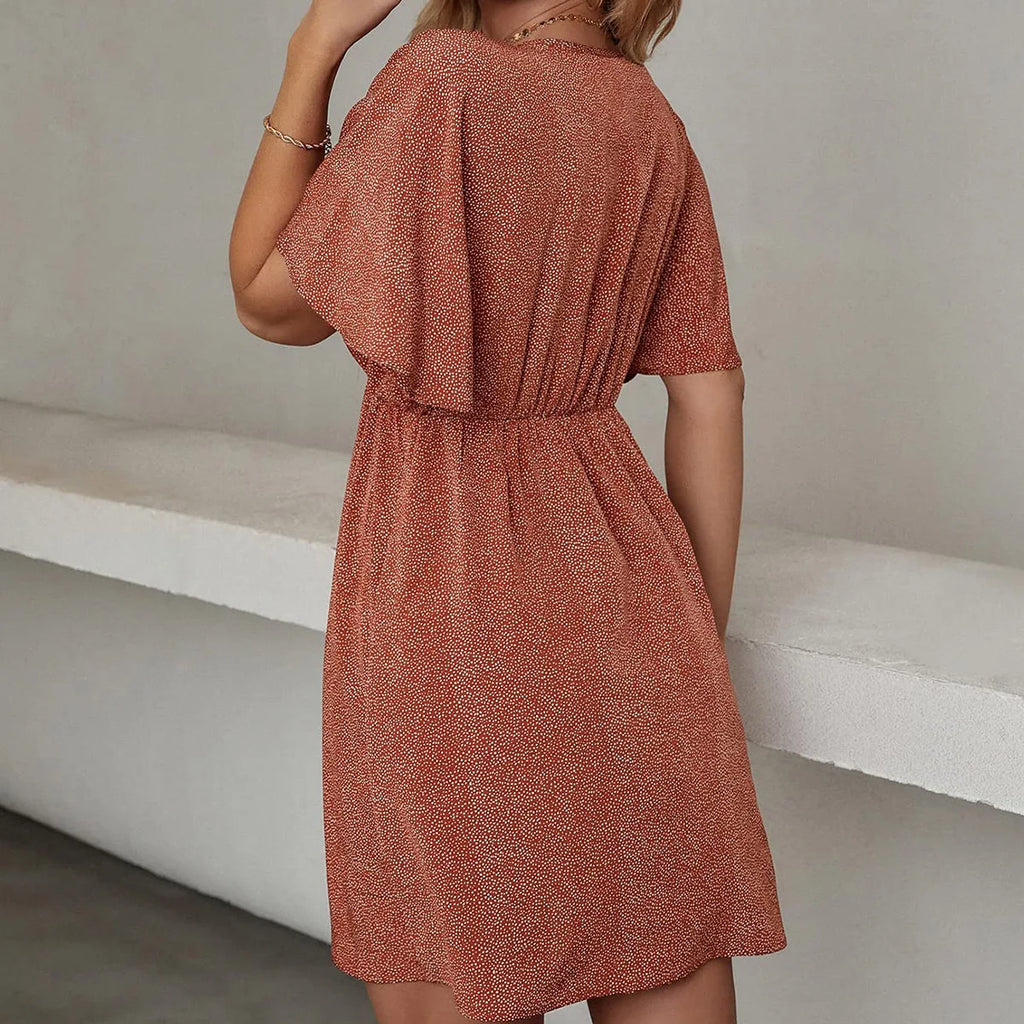 2024 Europe and the United States spring and summer new women's dress print V-neck short-sleeved casual loose dress women