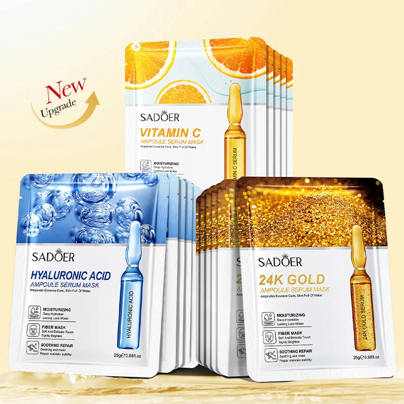10pcs SADOER 24K Gold Vitamin C Hyaluronic Acid Face Mask Facial Moisturizing Firming Hydrating Facial Masks Skin Care Products Secondary image