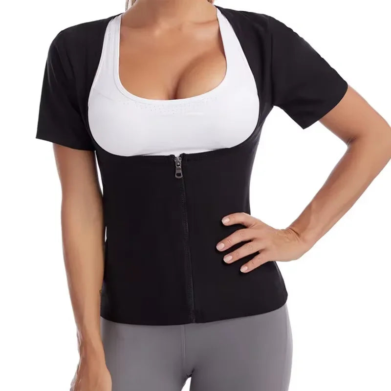 Workout Sauna Suit for Women Weight Loss Sauna Effect Shaper Waist Trainer Arm Slimmer Shirts Bodybuilding Belly Trimmer Tops