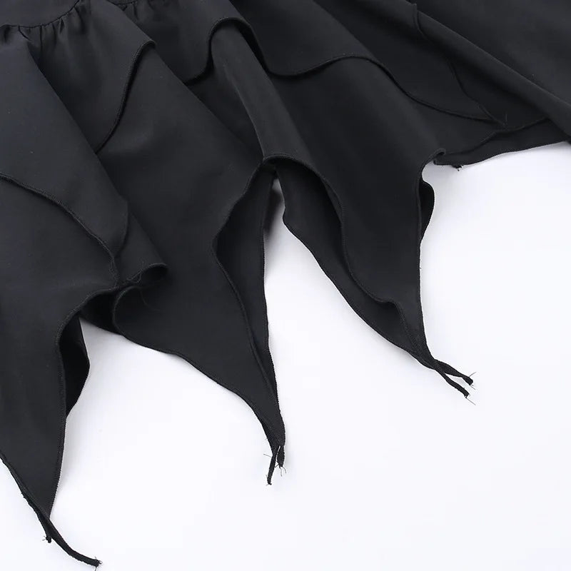 Summer Fashion Short Skirts New Sexy Women Gothic Punk Irregular Skirts Solid Color Drawstring Tie-Up Ruched Ruffles Mini Skirt