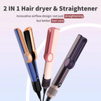 2-in-1 Hair Dryer and Flat Iron Dual Heat Negative Ion Hair Styler for Quick Drying and Straightening Travel Friendly Home Use