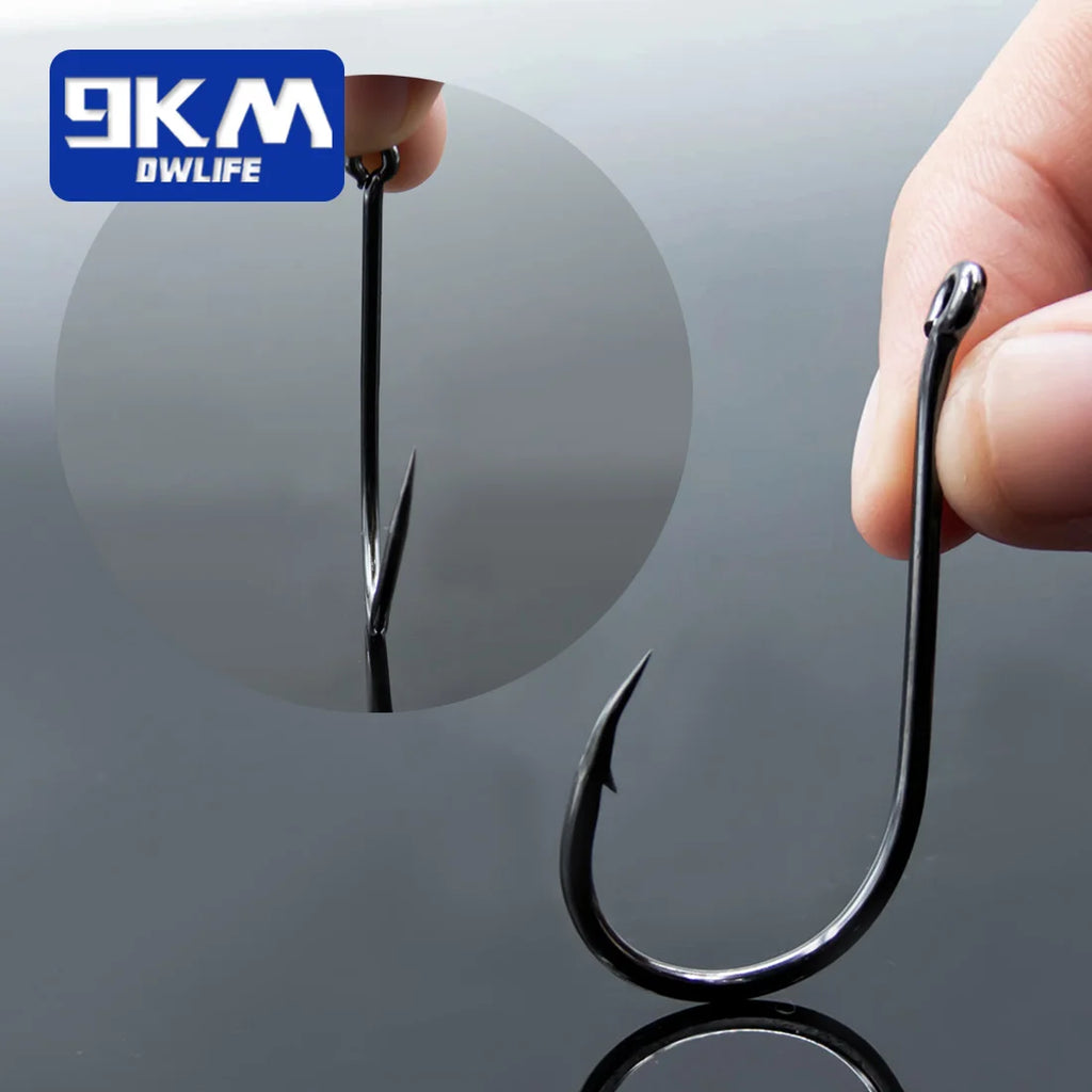 9KM Chinu Hooks 50~100Pcs Single Fishing Circle Hook Black High Carbon Steel for Saltwater Freshwater Porgy Bream Grouper