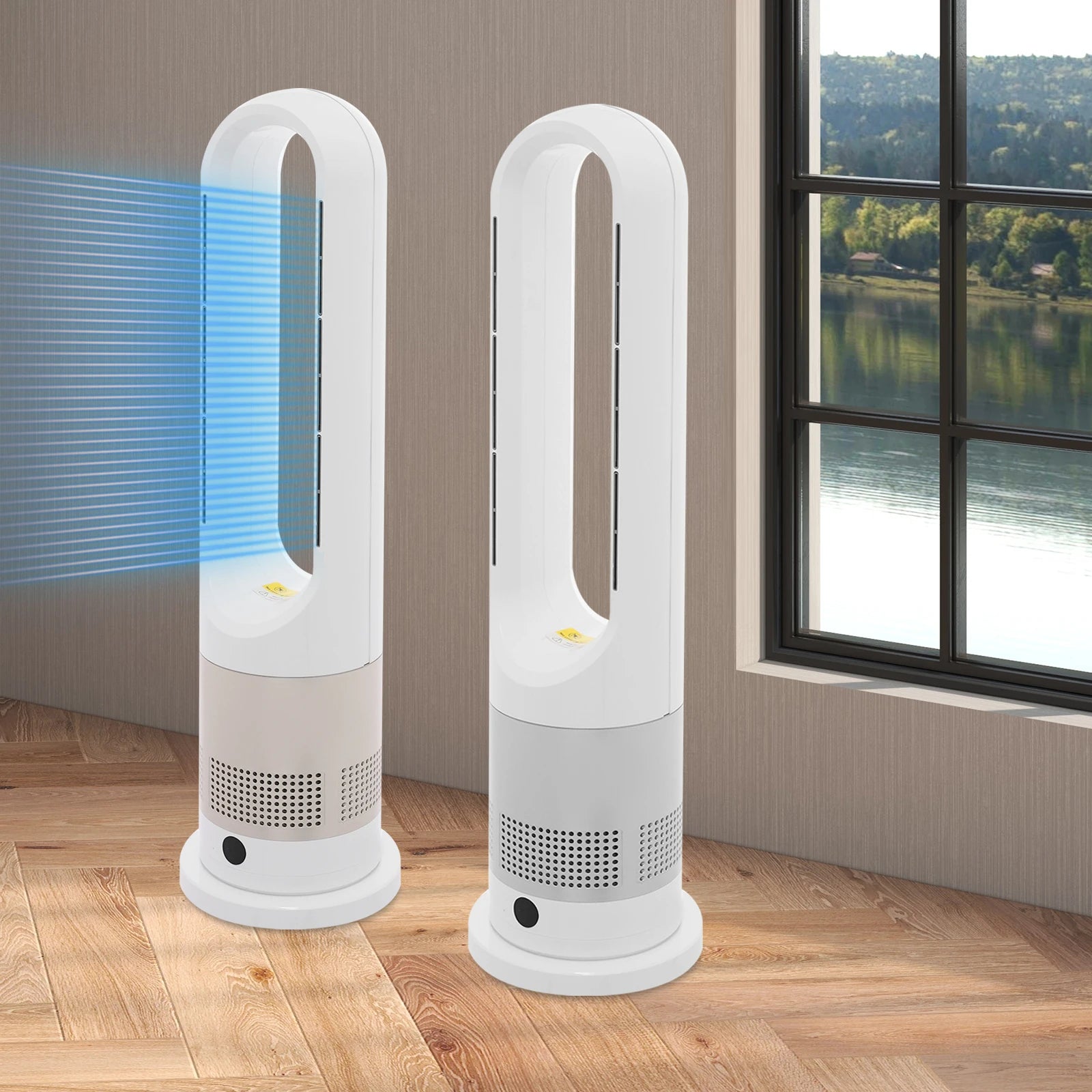 Cooling & Heating Bladeless Fan 220V W/ Timer Remote Control 8 Wind Speed Home Silent  Air Conditioner Heater LED Display