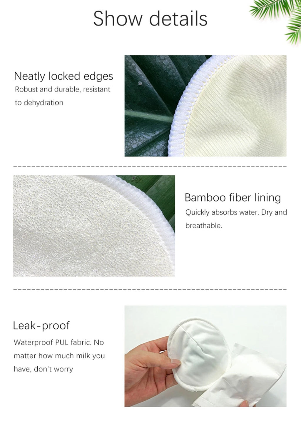 2pcs Organic Bamboo Viscose Nursing Breast Pads Washable Breastfeeding Pads Reusable Breast Pads for Breastfeeding Nursing Pads