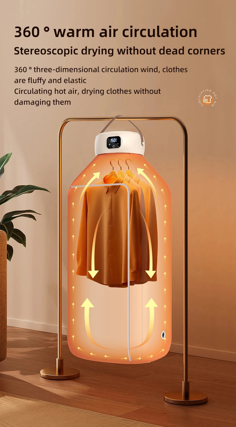 Portable Electric Dryer Multifunctional Dryer Foldable Timed Fast Drying Low-noise Warm Air Heating Clothing Care Mini Dryer