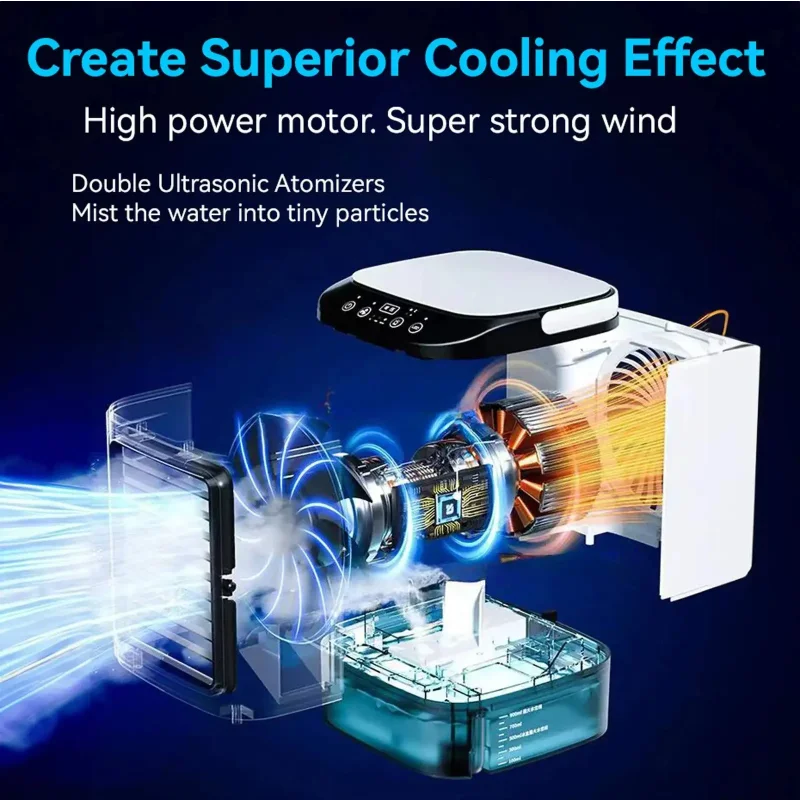 Compact Air Conditioner Fan Mini Evaporative Cooler with Ice Box & Large Water Tank USB Personal Cooler for Bedroom