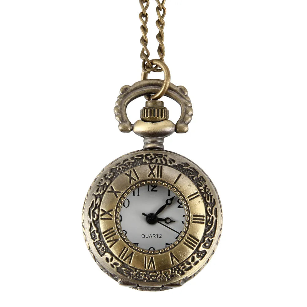 New Fashion Vintage Pocket Watch Alloy Roman Number Dual Time Display Clock Necklace Chain Watches Birthday Gifts