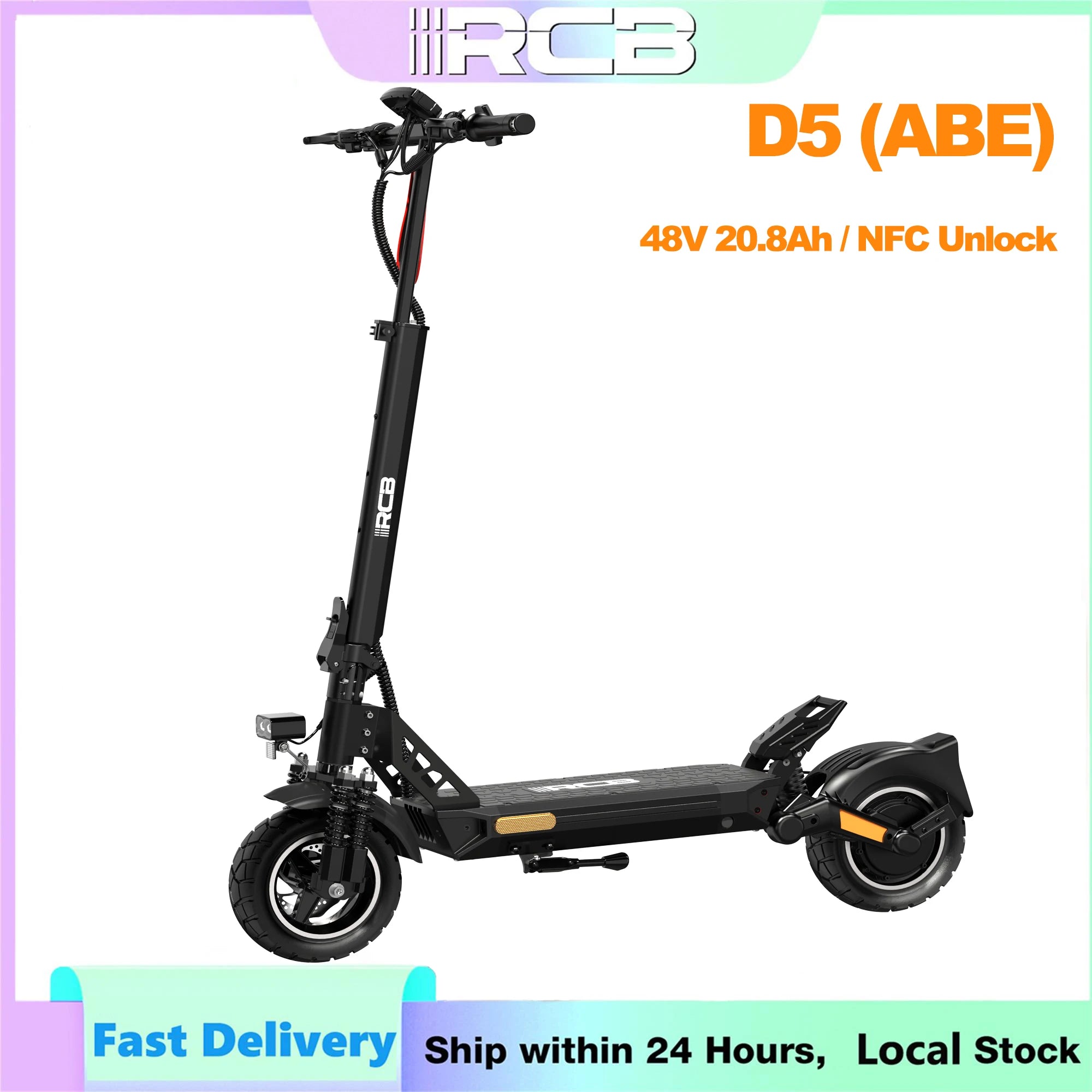 RCB NFC D5 ABE Ultra Electric Scooter for Adults ABE Certified 500W Motor 1600W Peak 27Ah Battery 110-130km Range 10 Inch Self-repairing Tires Double Brake Dual Suspension Turn Signals NFC APP