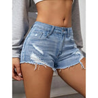 Women Ripped Denim Shorts Raw Hem Distressed A-line High Waist Summer Streetwear Skinny Hot Pants Fashion Leisure Clothing