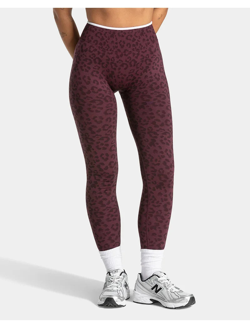 Teveo Tight-fitting Leopard-print Seamless Yoga Pants with Nude-skin High Elasticity Suitable for Fitness Running Pants