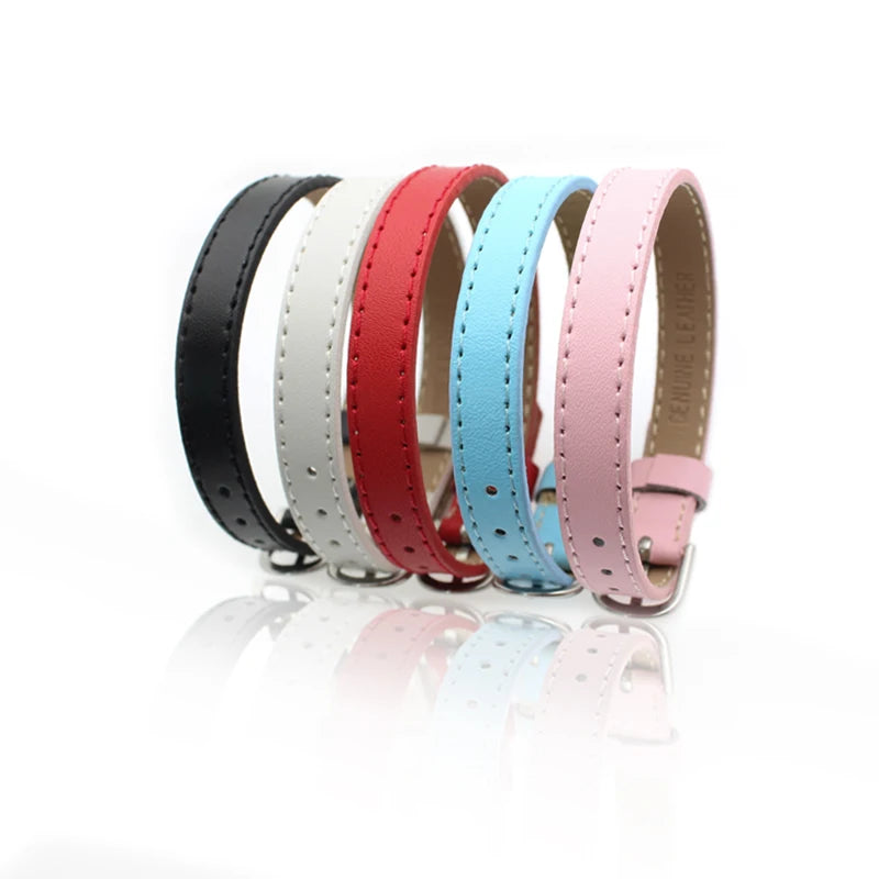 20pcs 10mm Genuine Real Leather Bracelet For Women Slide Letter Charms Wristband Jewelry Making DIY Pet Collar Keychain Band