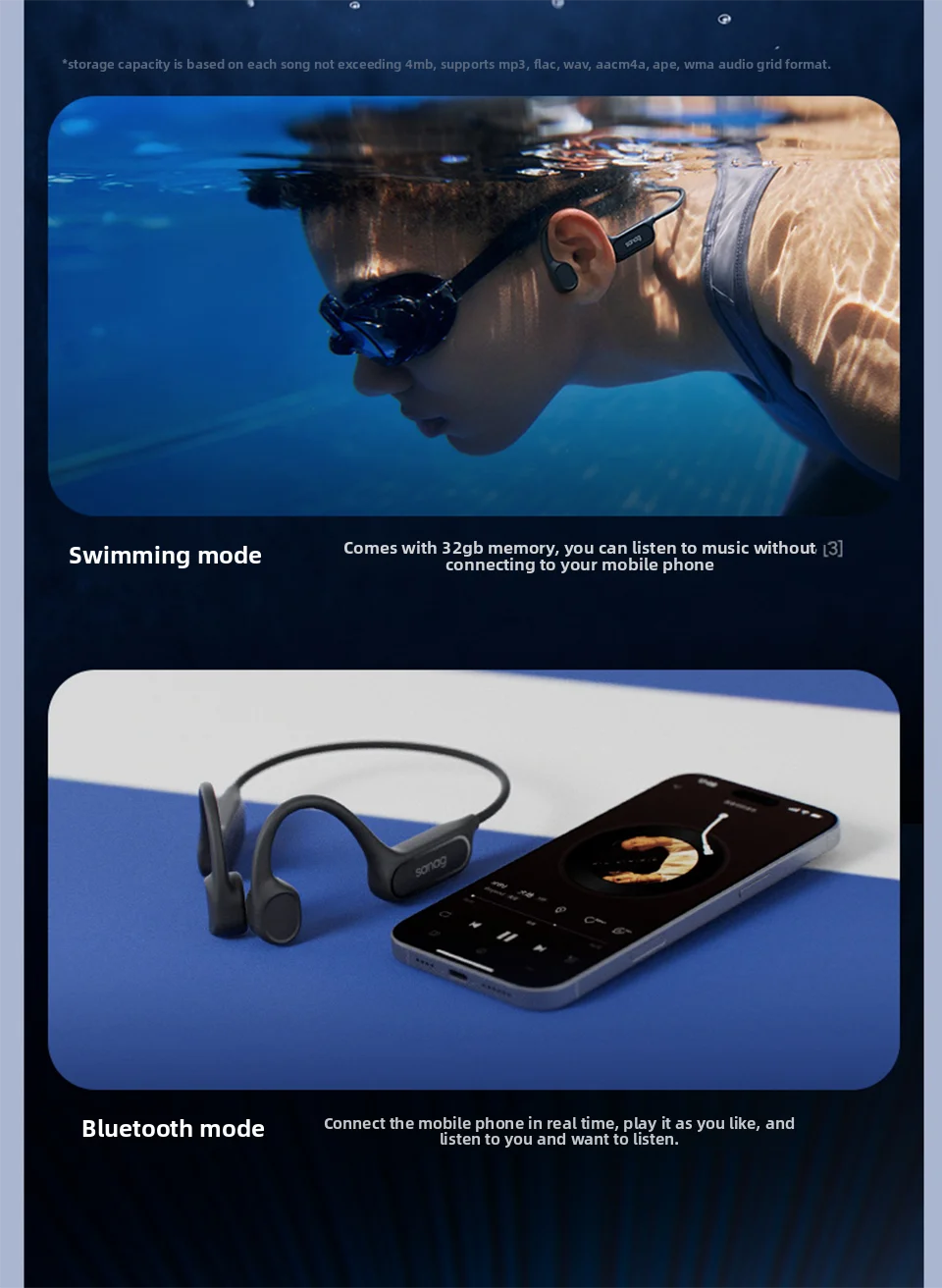 Sanag B33S Bone Conduction Bluetooth Earphones Open Ear IPX8 Swimming Headphones Choice 32GB Memory Wireless Headset MP3 Earbuds