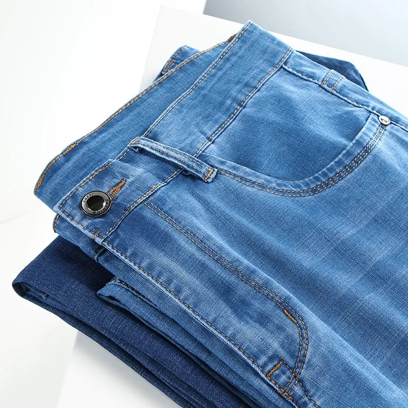 Man Pants Office Business Jeans Men Classic Blue Black Cotton Stretch Straight Denim Pants Male Brand Trousers