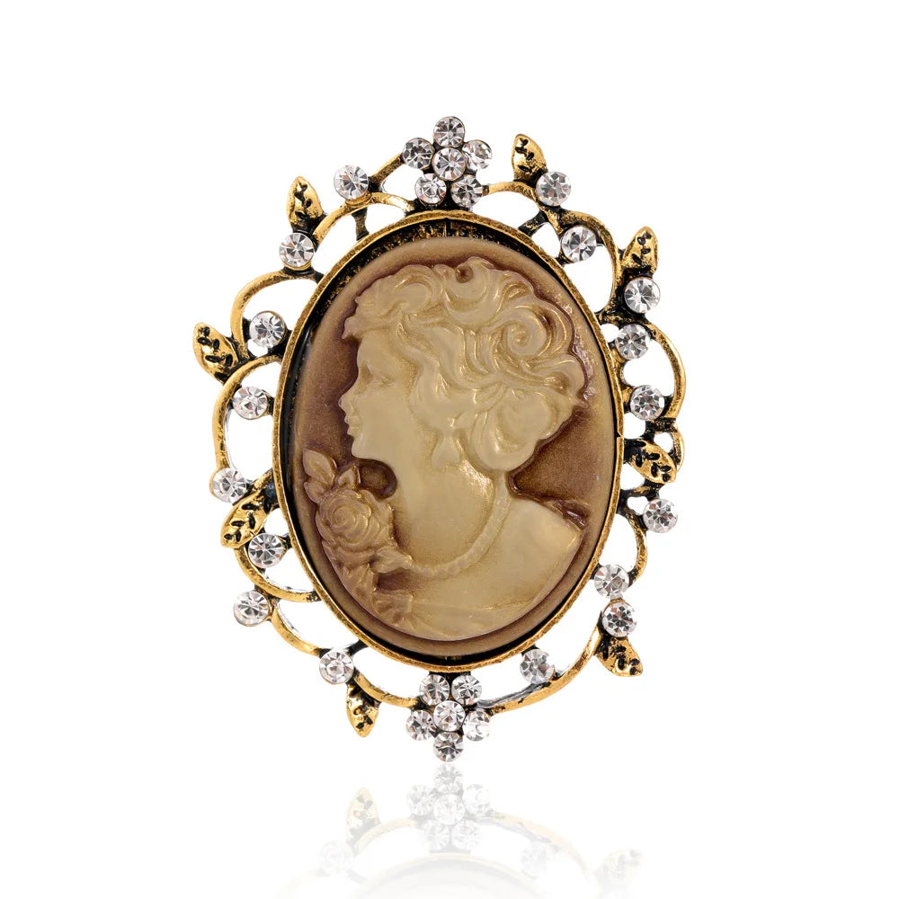 Vintage Victorian Design Queen's Cameo Brooch Pin, Antique Wedding Beauty Jewelry Gift, Elegant Style