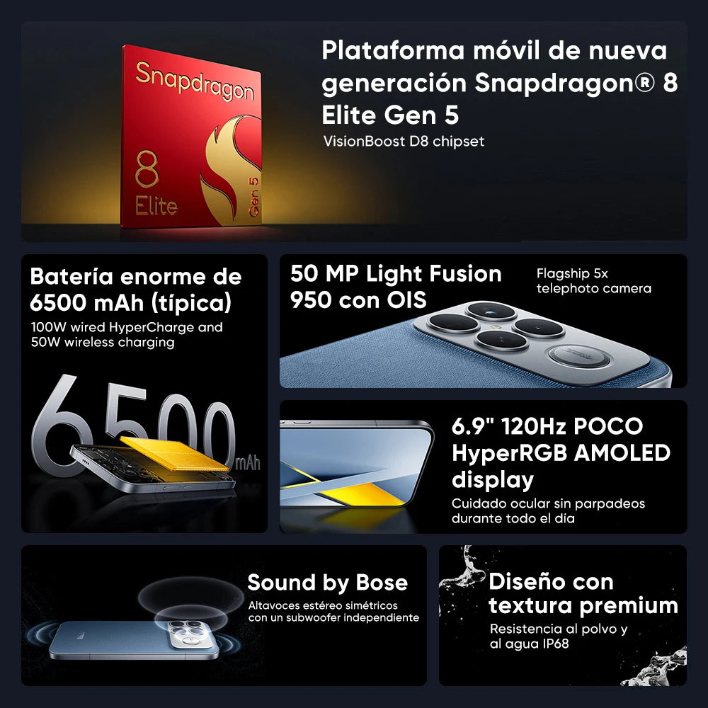 Global Version POCO F8 Ultra 5G Smartphone Snapdragon® 8 Elite Gen 5 6.9" Eye-care AMOLED Display 100W HyperCharge 6500mAh NFC I