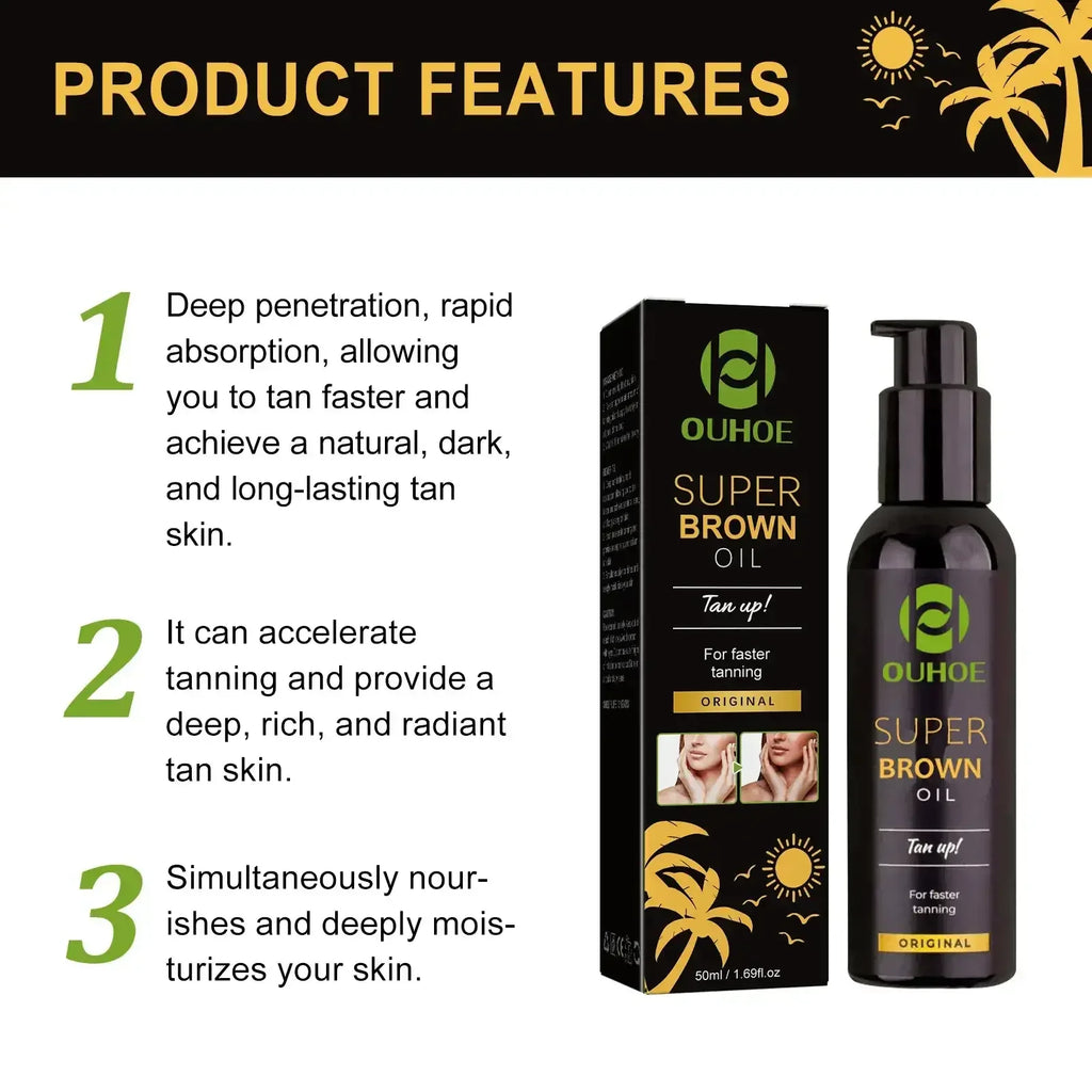 Brown Tanning Oil Sunless Self Tanning Body Bronzer Nourishing Summer Beach Solarium Powerful Natural Tanning Boosting Oil