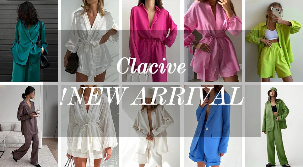 Clacive Causal Loose Home Suit Autumn Long Sleeve Blouse With High Wasit Pants Set Women Elegant Pleated Beige 2 Piece Pant Sets