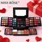 MISS ROSE 104 Color Eye Shadow Powder Puff High Gloss Lipstick Mirror Makeup Durable Easy Makeup Multi-Function Makeup Set